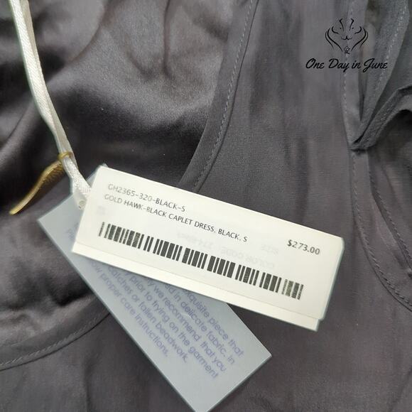 Gold Hawk Silk Black Caplet Dress Size S - Picture 3 of 6